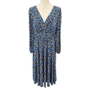 Eliza J Floral Print Crossover Front Fit & Flare Dress Black & Blue Women's 12